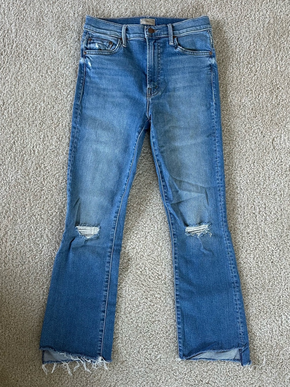 MOTHER Denim The Insider Crop Step Fray Hem Jeans Thrilling Shots Sz 27